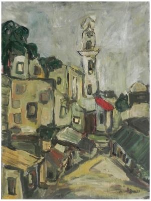 Miron Sima (Israeli - German, 1902-1999) - View in Jaffa, 1951, Oil on canvas, 80 x 60 cm, Signed 