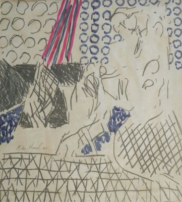 Dedi Ben Shaul (Israeli, 1932-2018) - Interior, 1971, Pencil and watercolor on paper, 58 x 57 cm 