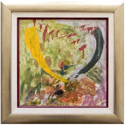 פסח סלבוסקי (1947-2019) - ללא כותרת, שמן וקולאז׳ על בד, 46x46 ס״מ, חתום.