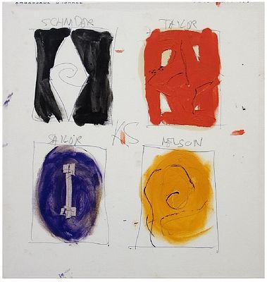 Kimber Smith (American, 1922-1981) - ללא כותרת, טכניקה מעורבת על נייר מוצמד לקרטון, 23X21 ס"מ 