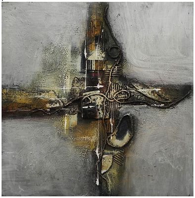 Unidentified artist - Composition, Mixed media on canvas, 80 x 80 cm, Signed