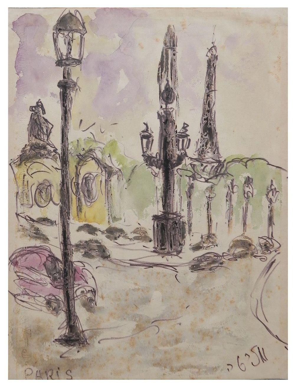Melita Shiffer (1900-1991) - Landscape in Paris, Watercolor on paper, 32X25 cm, Signed.