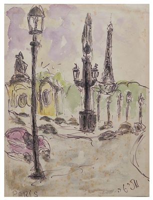 Melita Shiffer (1900-1991) - Landscape in Paris, Watercolor on paper, 32X25 cm, Signed.