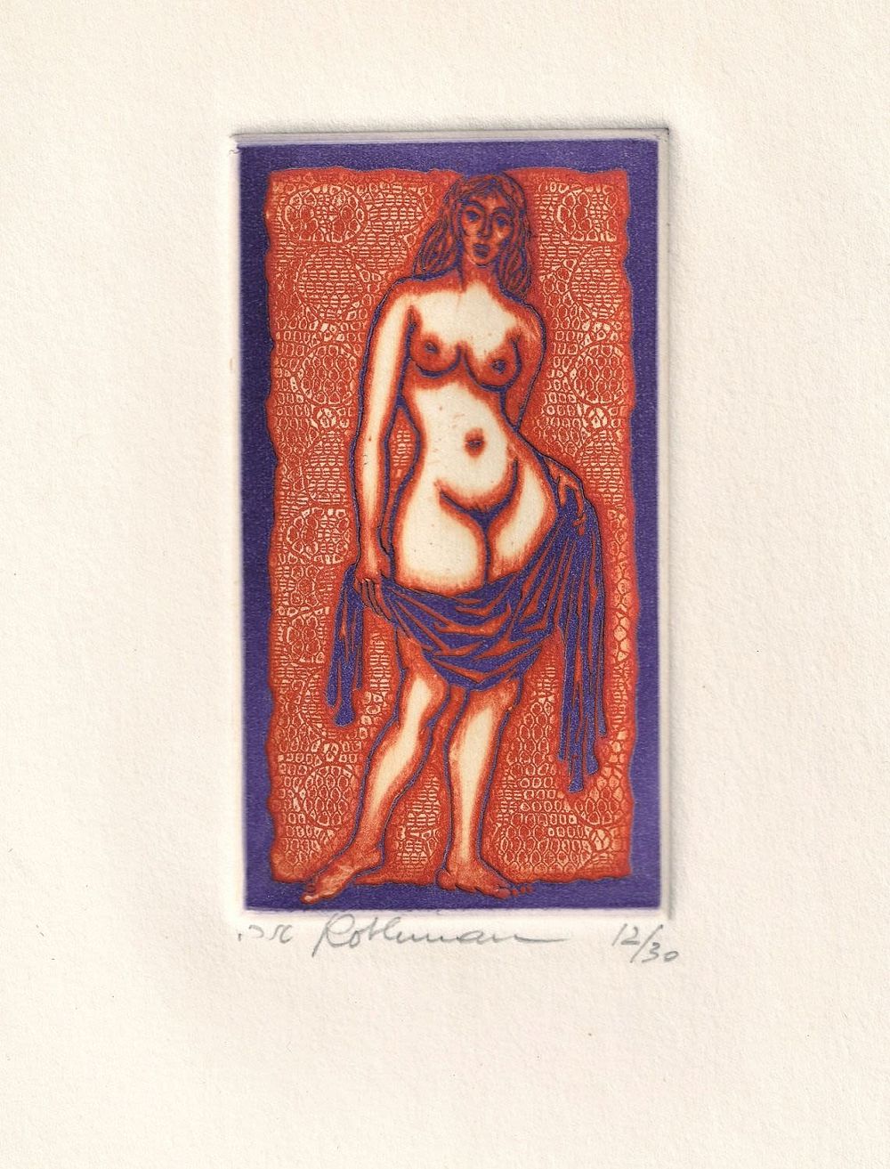 Aryeh Rothman (Israeli - Austrian, 1921-2007) - Standing nude, Etching, 10 x 6 / 25 x 19 cm 