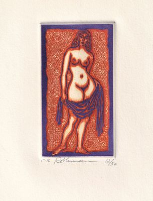 Aryeh Rothman (Israeli - Austrian, 1921-2007) - Standing nude, Etching, 10 x 6 / 25 x 19 cm 