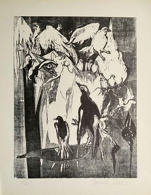 ברנרד רדר (1887-1963) - עורבים, ליטוגרפיה, 47X38 ס"מ, חתומה וממוספרת 65\23.
