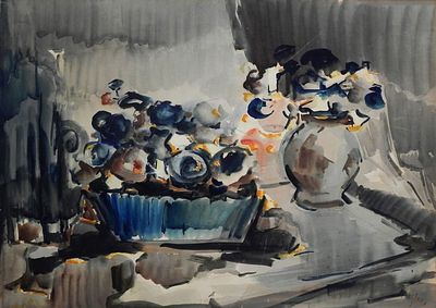 Mordechai Avniel (Israeli - Russian, 1900-1989) - Still life with flower vase, Watercolor on paper 