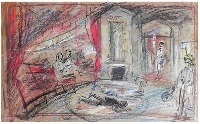 Joseph Carl (Israeli - Austrian, 1906-1993) - Set for a theater play, Pastels on paper (attached 