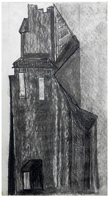 Joseph Milbauer (Polish - French - Israeli, 1897-1970) - A house, Charcoal on paper, 48 x 27 cm 