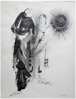 Moshe Pinhassi (Israeli, b. 1929) - An oriental couple, Ink on paper, 65 x 50 cm, Signed