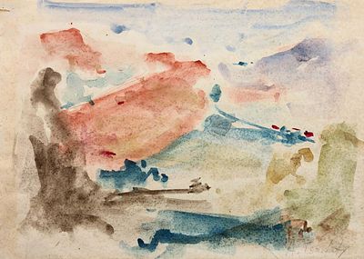 אברהם צרפתי (נ.1942) - נוף, צבע מים על נייר, 35X50 ס"מ, חתום.