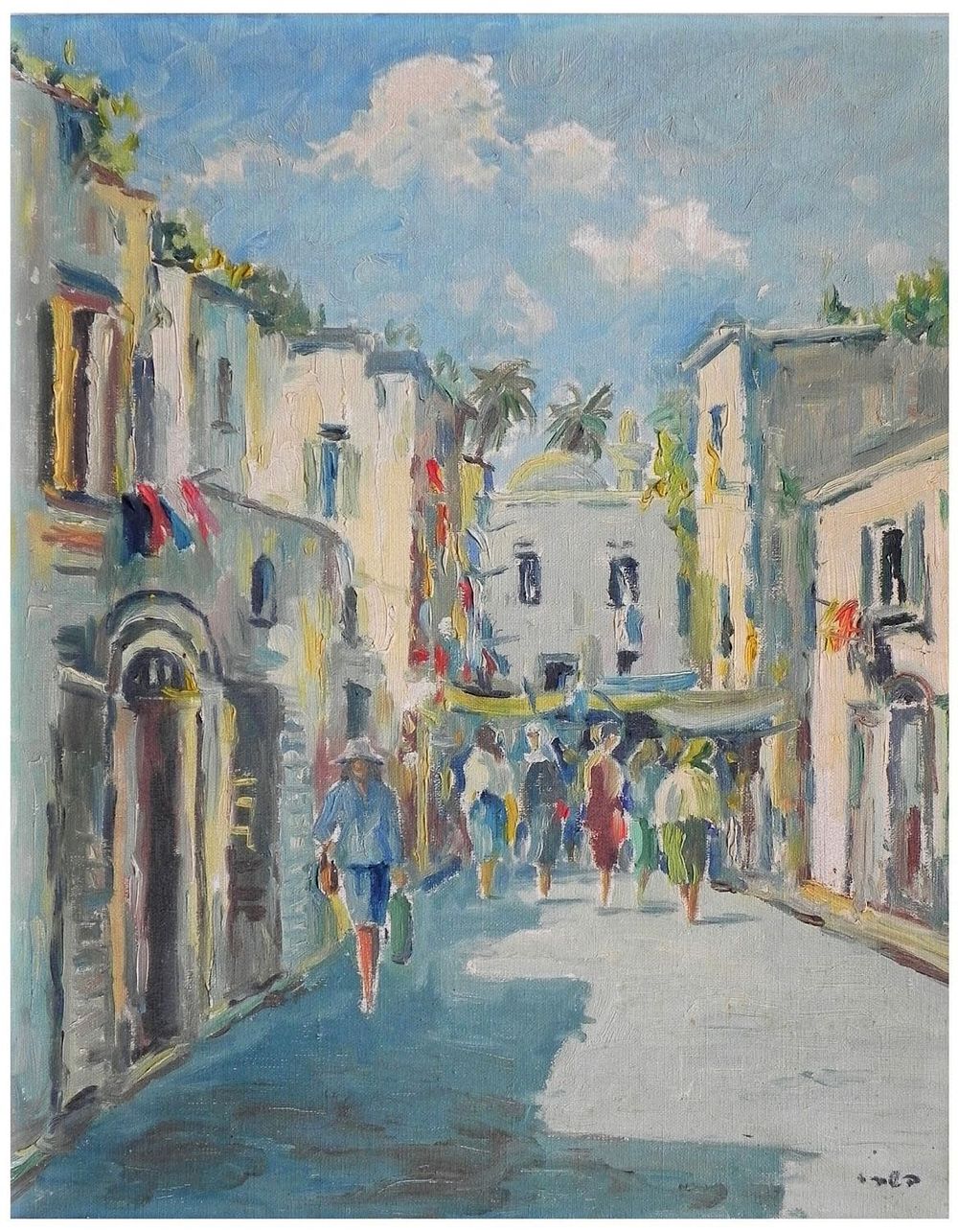 Bashari (Israeli artist, the 20th century) - Figures in an alley in the Old City of Jerusalem, Oil 