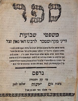 משפטי שבועות לרבינו האי גאון. המבורג תקמ"ב - 1782. 
ספר 'משפטי שבועות' ודיני מקח 