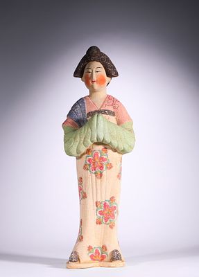 TANG DYNASTY PAINTED POTTERY FIGURINES OF LADIES STANDING. Name TANG DYNASTY PAINTED POTTERY 