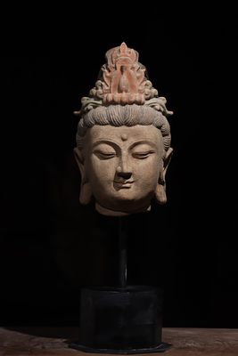 TANG DYNASTY SANDSTONE MINERAL COLOR GUANYIN BODHISATTVA HEAD. Name TANG DYNASTY SANDSTONE 