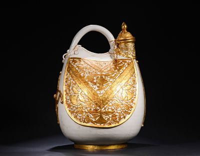 LIAO DYNASTY DING KILN WHITE GLAZED GILDED HANDLE LEATHER BAG TEAPOT. Name LIAO DYNASTY DING 