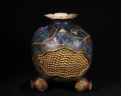 QING DYNASTY COPPER BODY CLOISONNE ENAMEL POMEGRANATE VASE INCENSE. Name QING DYNASTY COPPER 