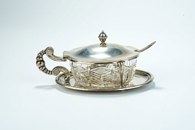 EARLY 20TH CENTURY SILVER 800 CRYSTAL GLASS JAR IN ITALIAN NAPOLEON EMPIRE STYLE. Name EARLY 