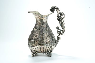 LATE 19TH CENTURY SILVER POT WITH FULLY CARVED MERMAID MOTIFS IN ITALIAN ART NOUVEAU STYLE. Name 