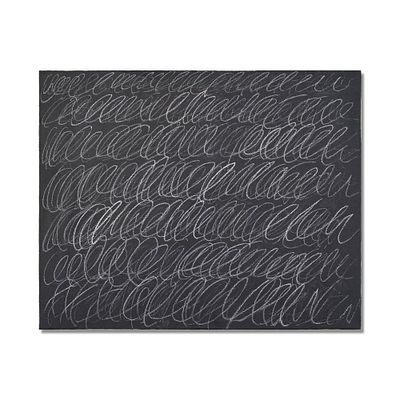 CY TWOMBLY (1928-2011), ATTRIBUTED TO, OIL BASED HOUSE PAINT AND WAX CRAYON ON CANVAS. Signed 