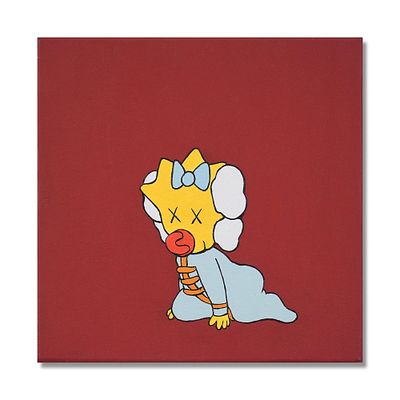 KAWS (B.1974), ATTRIBUTED TO, ACRYLIC ON CANVAS. Signed (verso) Image Dimensions: 8 x 8 in (20.3 