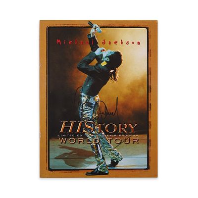 MICHAEL JACKSON, SIGNED 1997 "HISTORY WORLD TOUR" LIMITED EDITION PROGRAM. 13 x 9 1/2 in (33 x 
