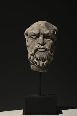 3RD CENTURY ANCIENT GREEK STONE HEAD. Total height 30 cm (11.81in), net height 17 cm (6.69in) 