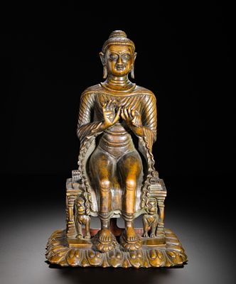 A 7TH-CENTURY COPPER ALLOY MAITREYA BUDDHA STATUE. H:30cm(11.81in) W:17cm(6.69in) 