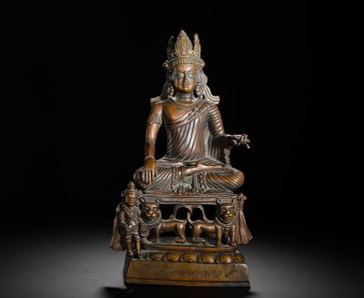 9TH CENTURY COPPER ALLOY SEATED STATUE OF SAKYAMUNI BUDDHA. H:23cm(9.06in) W:13cm(5.12in) 