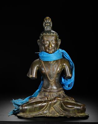 10TH-CENTURY COPPER ALLOY BODHISATTVA REMNANT. H:42cm(16.54in) W:29.5cm(11.61in) 
