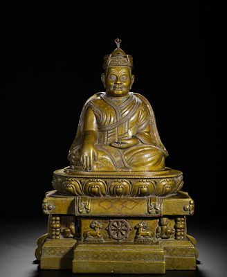 COPPER INLAID WITH SILVER INLAID WITH RED COPPER STATUE OF THE MASTER FROM THE 16TH - 17TH CENTURY. 