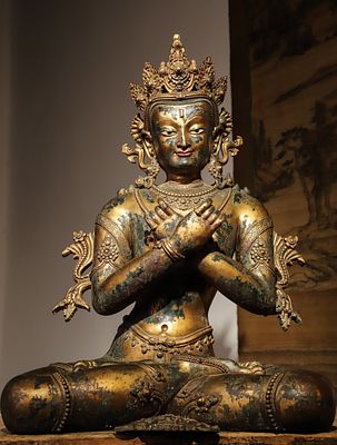 A TIBETAN VAJRA MASTER STATUE OF THE MING DYNASTY. H:60CML:45CMW:39CM.WEIGHT:14350G Condition: 