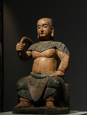 QING DYNASTY WOODCARVING. IMAGE OF EMPEROR SHENNONG. H:49CM (19.29IN) L:30CM (11.81IN) W:27CM 