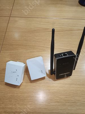 שני (2) מתאמי רשת על רשת חשמל TP-LINK TL-PA4010 + מגדיל טווח. מתאמי רשת - היו בשימוש מועט, 600 