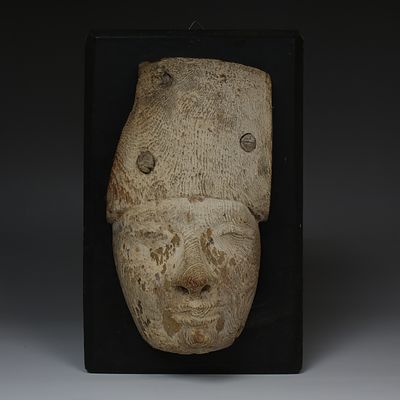 Egyptian mummy mask. ITEM: Mummy mask MATERIAL: Wood CULTURE: Egyptian PERIOD: Late 
