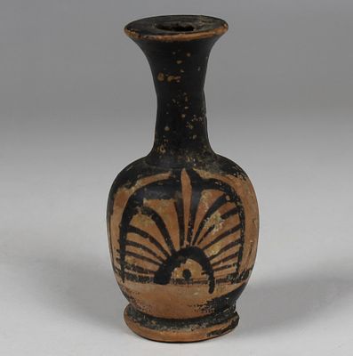 Greek squat lekythos with palmette. ITEM: Squat lekythos with palmette MATERIAL: Pottery 