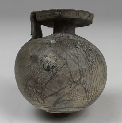 Greek aryballos depicting a horse head. ITEM: Aryballos depicting a horse head MATERIAL: 