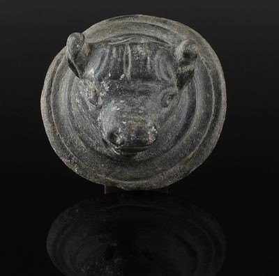 Roman bull head applique. ITEM: Bull head applique MATERIAL: Bronze CULTURE: Roman 