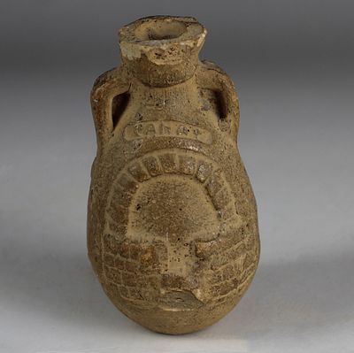 Egyptian flask with baker's oven and inscription above 'PANAT'. ITEM: Flask with baker's oven 