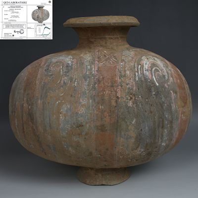 Chinese funerary cocoon-shaped jar with Thermoluminescence test (TL). ITEM: Funerary 