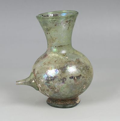 Roman bottle with spout. ITEM: Bottle with spout MATERIAL: Glass CULTURE: Roman PERIOD: 