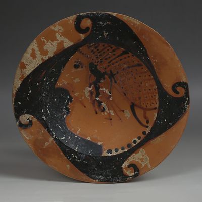 Etruscan plate, Type Genucilia. ITEM: Plate, Type Genucilia MATERIAL: Pottery CULTURE: 