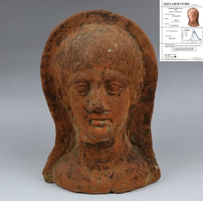 Etruscan anatomical votive model of a head with Thermoluminescence test (TL). ITEM: Etruscan 