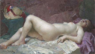 Всемирно известный русский живописец ИСУПОВ АЛЕКСЕЙ ВЛАДИМИРОВИЧ 
1889 - 1957 
ЛЕЖАЩАЯ 