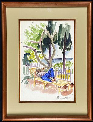 Редкость! Кончаловский П.П. (1876-1956) "Гурзуф. На лежаке под деревом". Из собрания семьи 1929 