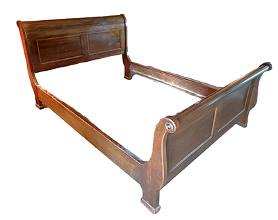 Mahogany Queen size sleigh bed, paneled headboard and footboard, 44"h x 63-1/4"w, light wear 