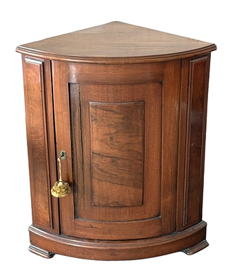 Italian style one door corner stand, single paneled door with key, interior shelf, on 