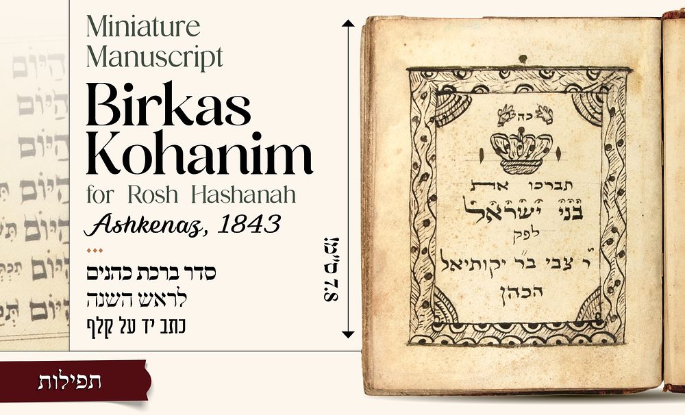 כתב יד מיניאטורי על קלף - סדר ברכת כהנים לראש השנה עם שער מאויר - אשכנז תר"ג [1843] 
* 
'כה 