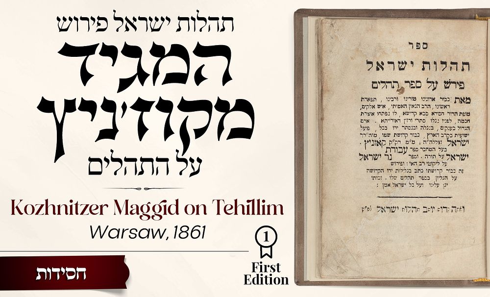 Tehillos Yisrael 
Commentary of the Kozhnitzer Maggid on Sefer Tehillim 
Warsaw, 1861. 