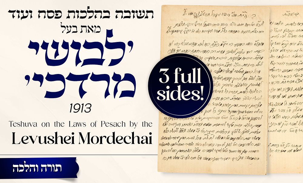 Teshuva on the Laws of Pesach and Other Matters by Rabbi Mordechai Winkler, Av Beis Din of Mad 